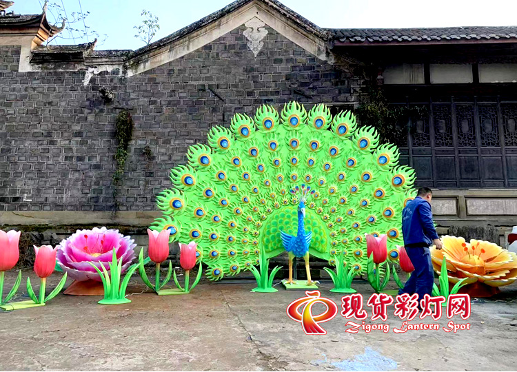 孔雀開(kāi)屏 精品花燈，散點(diǎn)草坪擺放花燈，精品彩燈