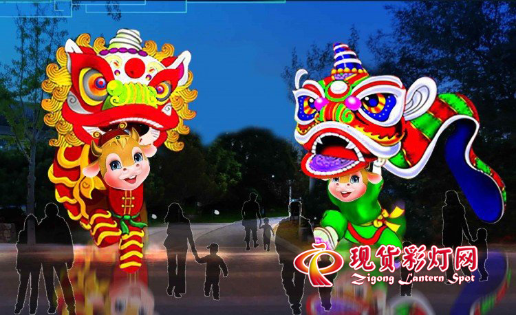 春節(jié)喜慶花燈《舞獅祈?！?，卡通節(jié)慶花燈，元宵題材彩燈